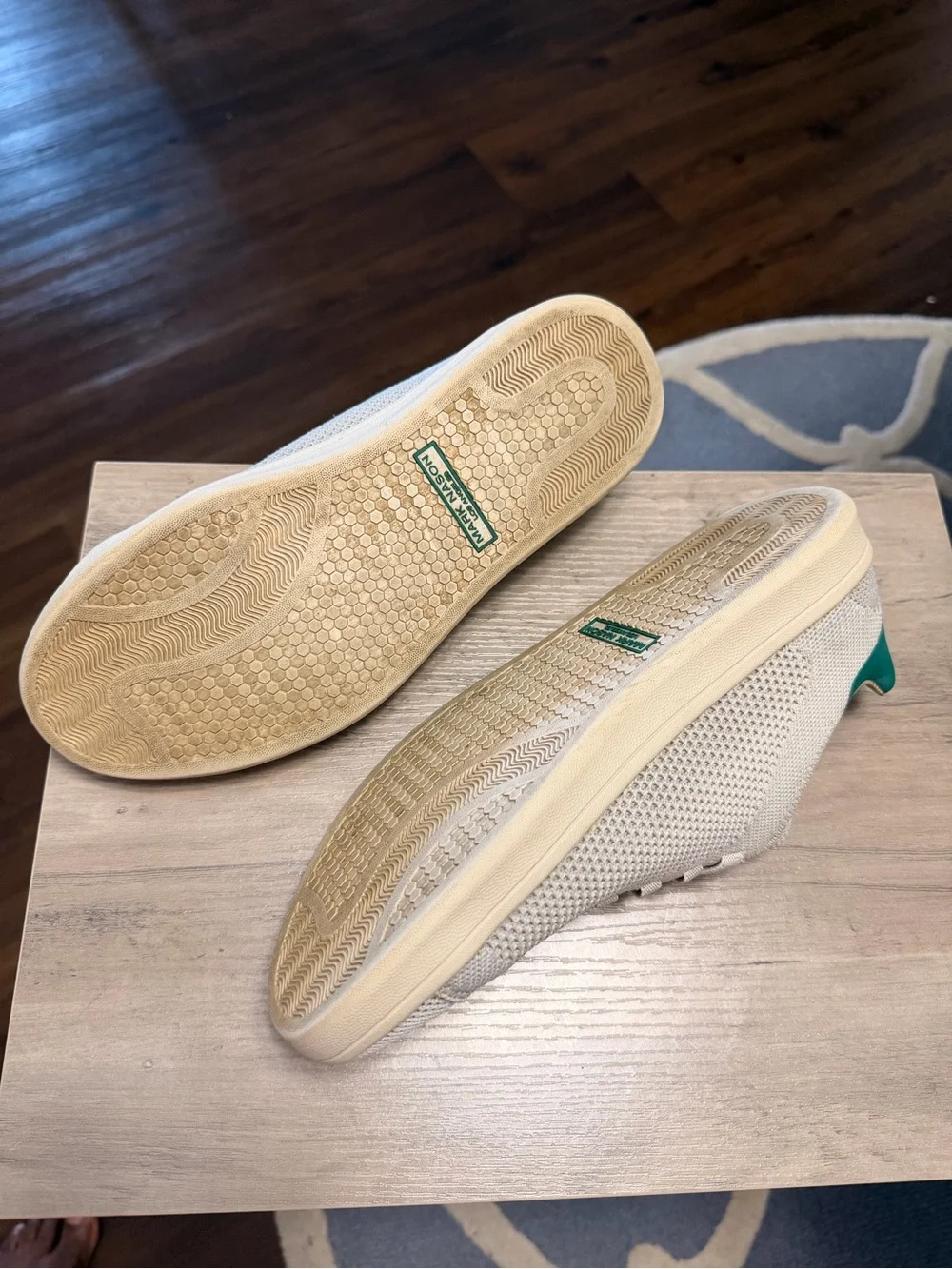 Mark Nason Men’s Cream Knit Sneakers with Green Heel Accent
